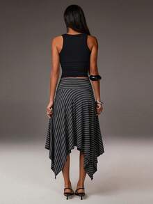 Athîral Women's Striped Casual Asymmetric Hem Skirt, Summer - Multicolor - View 2