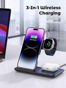 Teckwe 3-In-1 Wireless Charger,Input Voltage: 9V/2A, 9V/2.7A,Wireless Output: 5W-7.5W-10W-15W,Output Port: TYPE-C,Transmission Distance: 8mm Product Efficiency: 78% - Multicolor - View 2