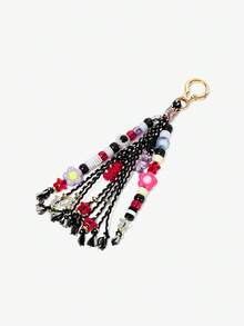 Viva Strut 1 Piece Fringed Beaded Braided Rope Cute Little Flower Bag Keychain Pendant Braided Rope Pendant Bag Accessories DIY Pendant - Black - View 3
