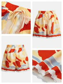 Maija Women's Printed Shorts, Lace Trim Decor, Casual Boho Sequin Comfortable, Suitable For Beach Panlakad Golf Holiday In Summer Beige - Multicolor - View 4