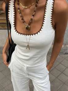 Teen Girls' Minimalist Casual Square Neck Camisole,3PCE Pink,White,Brown,Summer Vacation Essential,Relaxed Comfortable Basic Style,Daily Fashion Wear - Grey - View 5