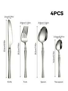 4/16/24 Piece Stainless Steel Cutlery Set Dinner Knife, Dinner Fork, Dinner Spoon, Coffee Spoon For Use In Restaurants, Hotels, Buffets, Schools - Silver - View 12