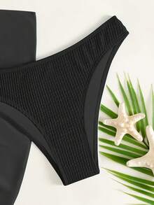 SHEIN Swim Summer Beach 3packs Textured Ring Linked Bikini With Beach Skirt - Black - View 6