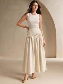 Anewsta A-Line High Waist Skirt, Versatile For Spring & Summer - Beige - View 6