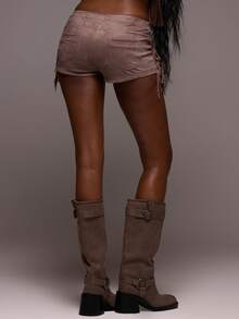 MUSERA Fringe Suede Lace-Up Western Sexy Mini Shorts Bohemian Autumn Holiday Vacation Festival Ibiza Rave Trinket Brown - Coffee Brown - View 5