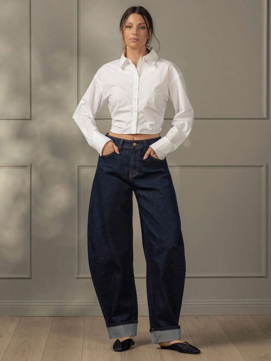 KÆRIA Hus Rour Cropped Shirt - Side Gather 100% Cotton - White - Button Up, Function, Summer Shirt, Festival, Summer, Festival, Pretty Feminine, CBK Style - White - View 1