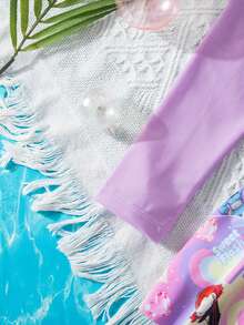 SHEIN 少女爱心印花拉链长袖连体泳衣，适合夏季度假 - 紫色 - 查看 7