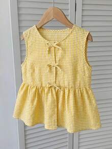 SHEIN Camisa casual versátil de uso diario con cuello redondo y volantes a cuadros para adolescentes - Multicolor - Ver 5
