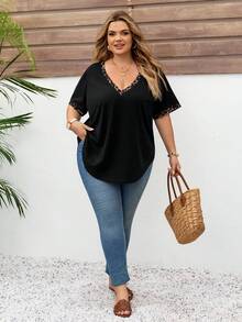 SHEIN CURVE+ Plus Size Women's Solid Color Rhinestone Decorated Front Button Elegant Long Sleeve White Shirt - White - View 5