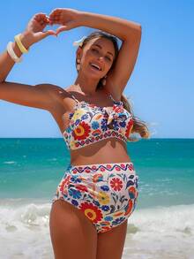 SHEIN 2026SS Spring/Summer Print Comfortable Maternity Swimwear Set, Suitable For Beach Holiday - Multicolor - View 1