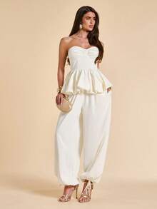 SHEIN BAE Women's Apricot Loose Lantern Flare Pants - Apricot - View 3