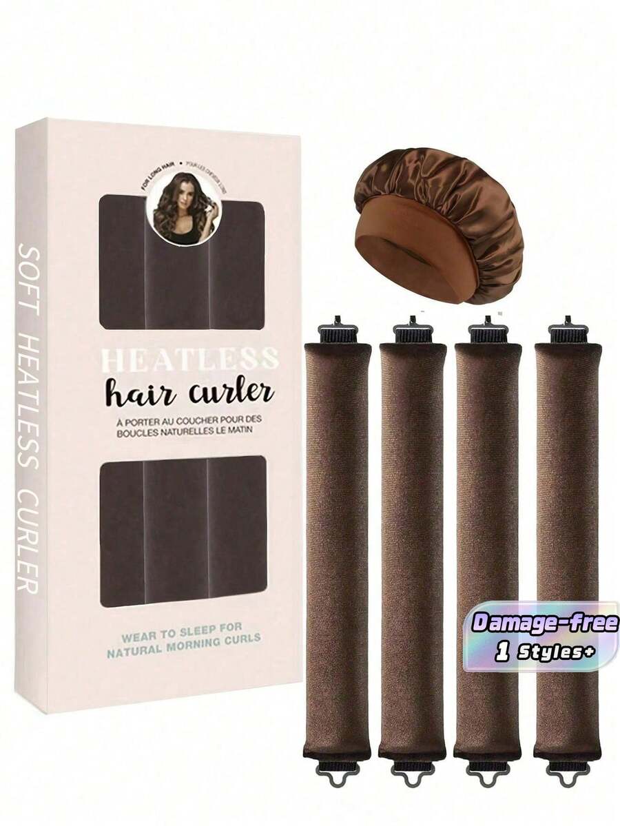 5pcs/4pcs/3pcs Hair Styling Set + Sleep Cap, No Heat Curler, Convenient, Curling Tools, Hair Scrunchie Curler, Sleep Hairstyling Tools, Women Foam Hair Curler,Heatless Waves,Travel Essentials,Travel Essential,Hairstyle,Hairdressing,Curly Hair,Hair Rollers,Hair Curler,Heatless Curl,Heatless Curls,Hair Curlers,Rollers,Hair Curl,Rollers For Hair,Curly Hair Tools,Hair Rollers,Hair Roller - Coffee - View 1