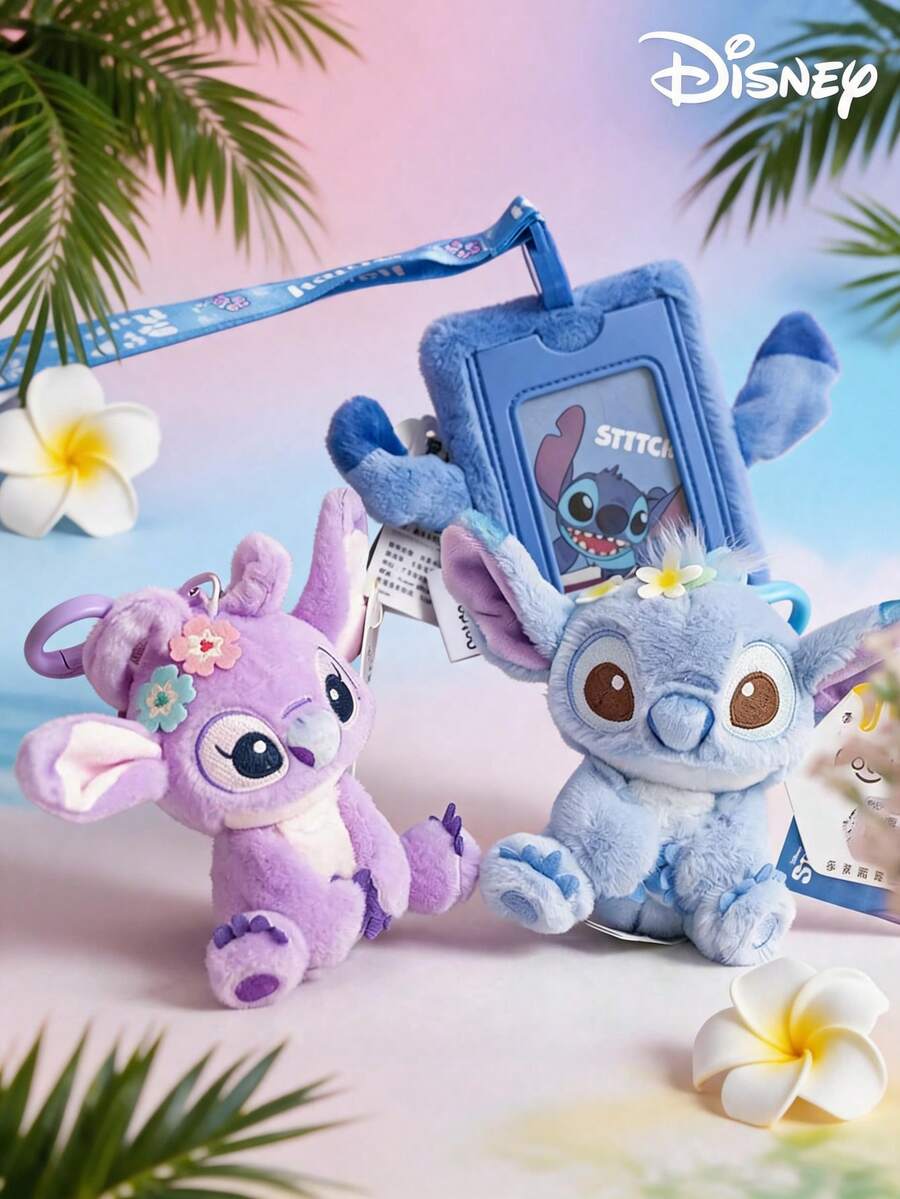 Disney Disney Đồ chơi nhồi bông Lilo & Stitch chính hãng, móc treo quần áo bằng vải nhung, móc khóa, phụ kiện ba lô và quà tặng sinh nhật cho trẻ em.