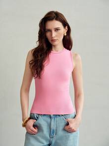 MOTF PREMIUM ÁO TANK TOP NỮ CỔ TRÒN MÀU TRƠN DÁNG ÔM SÁT - Màu Hồng Tươi - Xem 4
