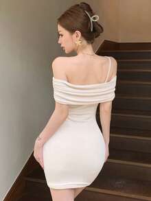 DAZY Summer Off-Shoulder Fitted Waist Wedding Night Out Banquet Ball Gown Evening Elegant Sexy Commute Spaghetti Strap Women's Short Dress Cream White - Baby Pink - View 7