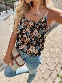SHEIN Clasi Áo kiểu nữ mùa hè phong cách casual tối giản, boho thanh lịch retro, họa tiết hoa nhí, phù hợp đi lễ hội âm nhạc, đi biển và du lịch - Nhiều màu - Xem 5