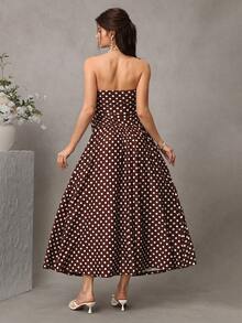 Momance Đầm bầu quây dáng chữ A họa tiết chấm bi - Màu nâu  Mocha - Xem 2