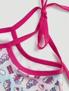 Chillnights HELLO KITTY AND FRIENDS | SHEIN 2pcs Set Lingerie Wanita Nyaman dengan Motif Bunga Warna-warni - MultiWarna - View 9