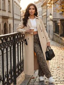 SHEIN Lady Áo gió dài dệt màu mơ cho nữ - Màu be - Xem 3