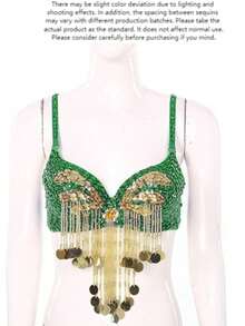 Women's Shiny Belly Dance Bra Top, Sequin Fringe Bra Top, Carnival Costume, Dance Wear - Multicolor - View 16