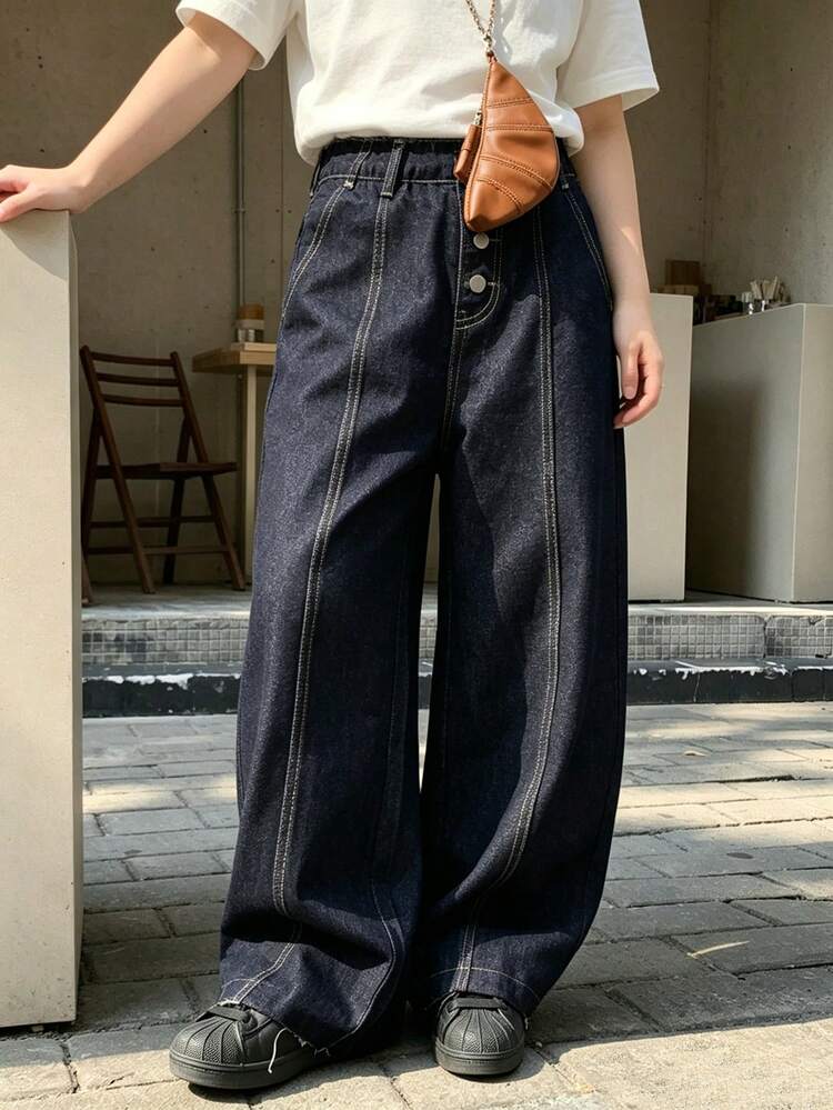 Tween Boy Plain Slant Pocket Casual Jeans
