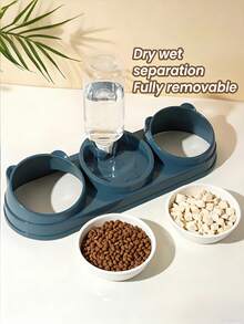 PETSIN 2合1貓糧餵食器與飲水器套組，配備乾濕糧分離結構，採用堅固塑料材質製成，易於清潔，專為保護寵物頸部設計，此餵食器與水碗組合適用於貓和小型犬，是為多隻寵物提供充足水分和均衡飲食的完美選擇 - 500ml - 查看 2