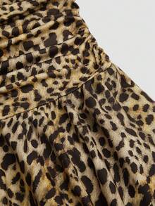 Sweetra Plus Size Women's Leopard Print V-Neck Halter Backless Ruched Double Ruffle Hem Mini Dress,Elegant For Brown,Summer,Beach,Vacation,Holiday,Commute - Brown - View 6