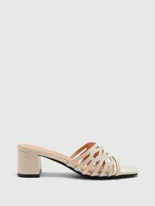 CUCCOO BIZCHIC Sandalias de tacón alto para mujer con diseño hueco color albaricoque, sandalias de tacón alto con punta cuadrada cómodas, sandalias estilo de viaje diario - Albaricoque - Ver 7
