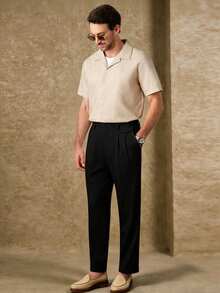 Core Aspect Men's White Linen Casual Pants With Belt Loops And Zipper, Cropped Length - Black - View 5