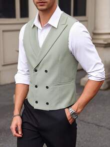 Manfinity Bizformal Men's Summer Business Commute Double-Breasted Lapel Vest - Green - View 1