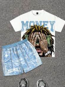 2pcs Tween Boy White Summmer Streetwear City Break Hip Hop Graphic T-Shirt And Shorts Set,Round Neck Short Sleeve Casual Outfits For Kids Daily Wear - Multicolor - View 6