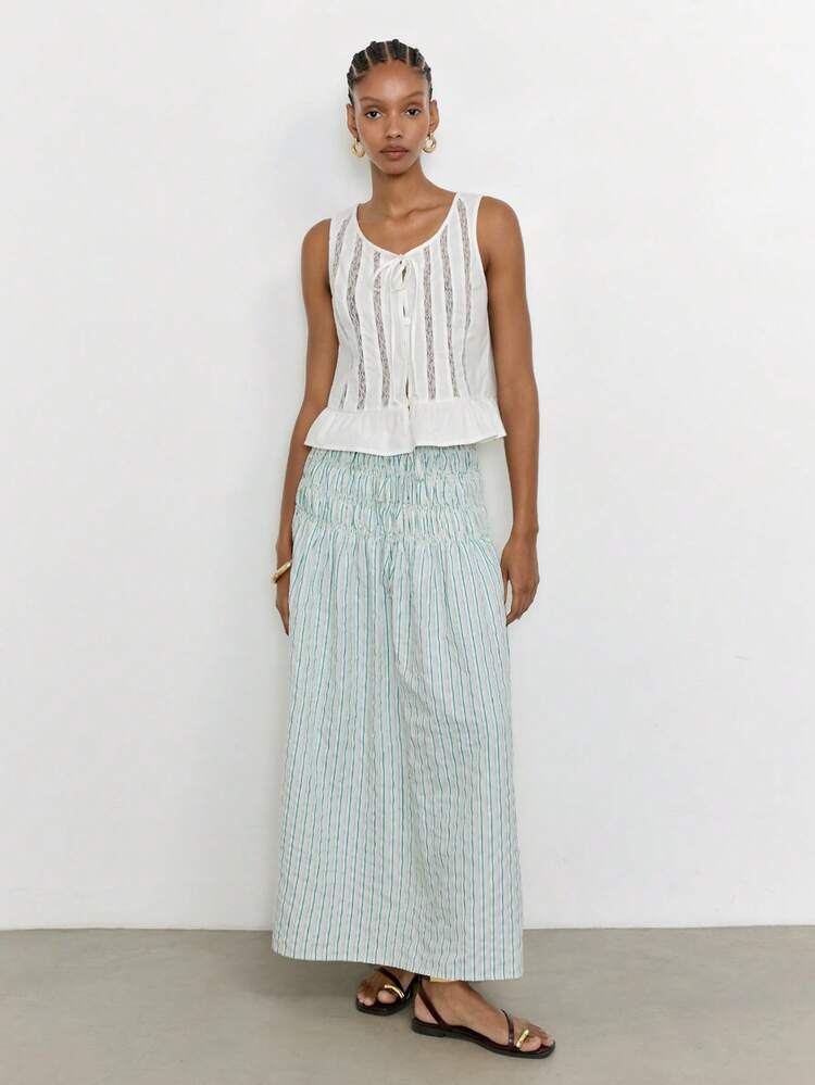 SHEIN Maija Women's Waist Tie Ruched Striped Casual Skirt,Going Out Outfits ,Summer Holiday Outfits