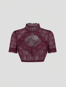 Fairmaia German Traditional Women's Lace Hollow-Out Design Top - Burgundy - View 1
