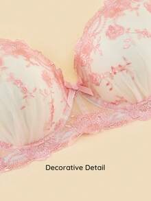 Bralution Bra Berkawat Berbantalan Bordir Bunga Ukuran Plus dengan Ruffle, Dukungan Tinggi, Gaya Pastoral Romantis, Mengangkat Payudara dengan Manis - Berwarna merah muda - View 8
