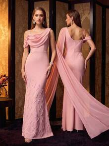 MOTF Soiréza WOMEN'S ELEGANT ASYMMETRICAL SHOULDER STRAP PARTY GOWN – FLOWING SINGLE-SIDED ULTRA-LONG SLEEVE, SPARKLY BEADED EMBELLISHMENTS & FITTED SILHOUETTE, PERFECT FOR FORMAL PARTIES, WEDDINGS & EVENTS, PAIR WITH STATEMENT JEWELRY, HEELS & CLUTCH - Pink - View 8