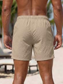 Manfinity KASUA Men's Solid Color Casual Beach Shorts, Holiday - Khaki - View 2