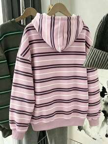 Divinelle sweat-shirt femme style minimaliste décontracté avec motif de teckel rayé rose, convient pour l'automne/l'hiver - Multicolore - Voir 2