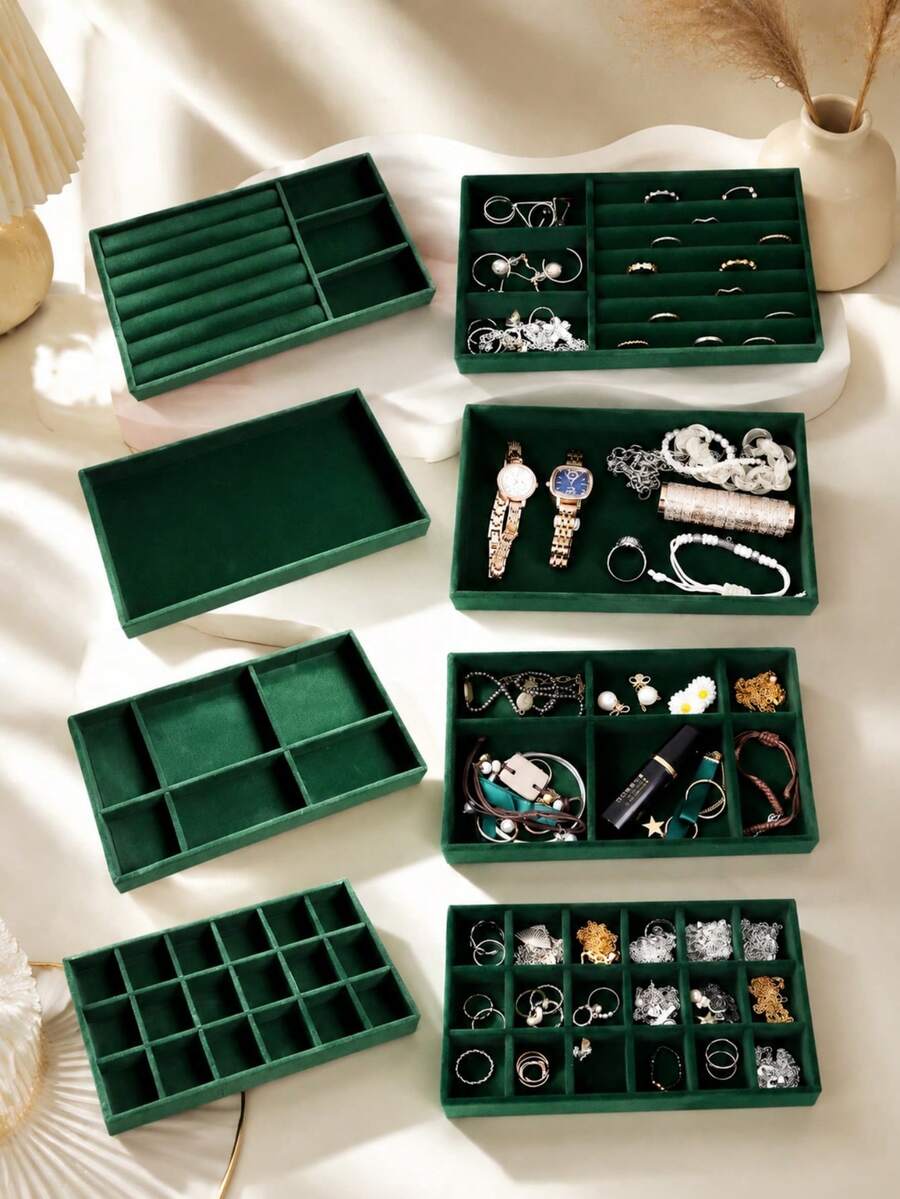 1/4/5PCS Jewelry Display Tray, Stackable Drawer Jewelry Storage Box, Velvet Grid Jewelry Organizer Tray, Multi-Purpose Jewelry Box For Rings, Earrings And Necklaces, Large Capacity Drawers For Easy Classification And Space-Saving Back To School - Multicolor - View 1
