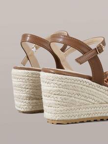 Styleloop Women's Shoes, Brown, Woven Hemp Rope Straw Shoes, Wedge Heel Platform Sandals, Height-Enhancing Holiday Bohemian Wear - Brown - View 7