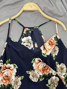 SHEIN Clasi Floral Print High Low Hem Spring Cami Top - Navy Blue - View 4