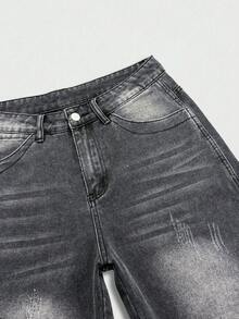 GALLERY FADE Men's Grey Casual Loose Wide Leg Denim Shorts, Summer - Grey - View 8