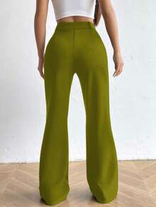 SHEIN Unity Women's Solid Color Minimalist Casual Long Pants - Green - View 2