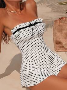 Swim Chiccia 26SS 春夏度假优雅波点荷叶边女士泳装裙 - 彩色 - 查看 1