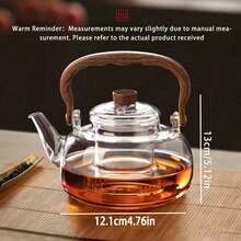 1pc High Borosilicate Glass Teapot, Heat-Resistant Glass Kettle With Walnut Wood Handle, Includes Glass Filter, Suitable For Home And Office Use, Great Gift For Parents And Friends - Multicolor - View 12