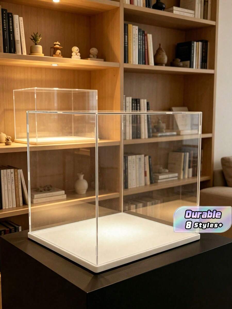 白色底座高清收藏品展示盒，组装式透明亚克力盒，玻璃盒替代品，用于展示人偶、玩偶、装饰品，家居收纳整理，礼品盒 - 彩色 - 查看 1