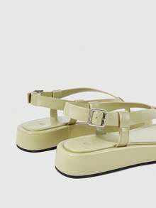 HighSole 女款春夏新款可調節扣設計夾腳露趾厚底增高涼鞋，都會極簡風卡其色，柔軟舒適防滑，適合通勤、購物、海邊度假、音樂祭，百搭夏季女鞋 - 淺卡其 - 查看 4