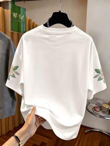 Tween Girl Pink Bow Print Round Neck Short Sleeve T-Shirt - White - View 2