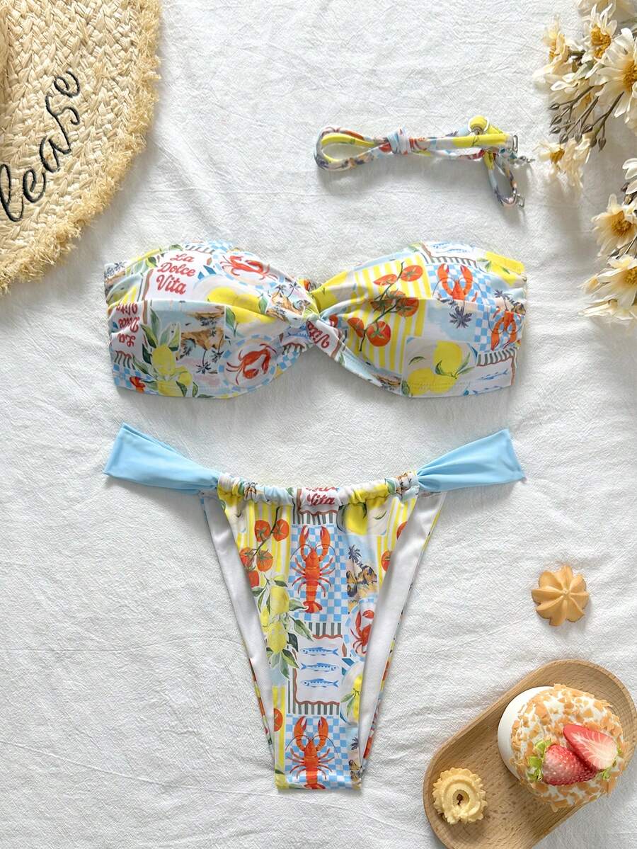 Swim Vcay 女士夏季度假沙滩柠檬、番茄、海景、海鲜、动物纹比基尼套装 - 彩色 - 查看 1