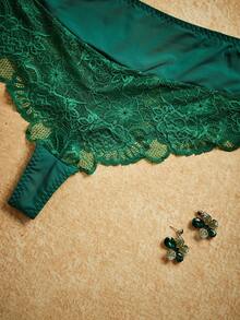 SHEIN Plus Size Women's Lace Transparent Panties - Green - View 4