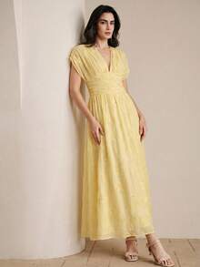 Anewsta Nuevo Vestido Elegante con Bordado Floral de Primavera/Verano - Amarillo - Ver 6